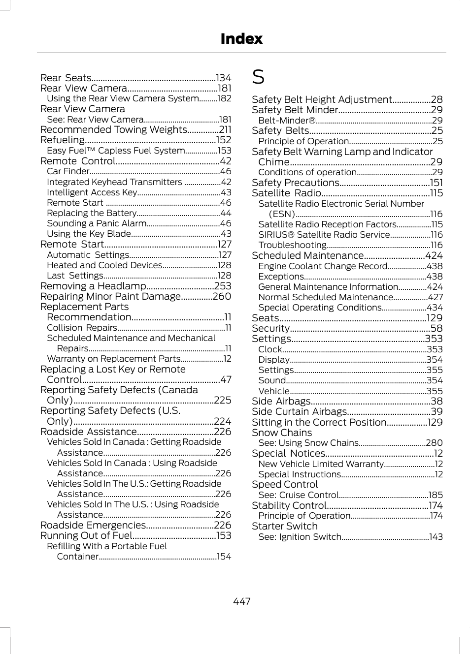 Index | FORD 2013 Fusion v.2 User Manual | Page 449 / 453