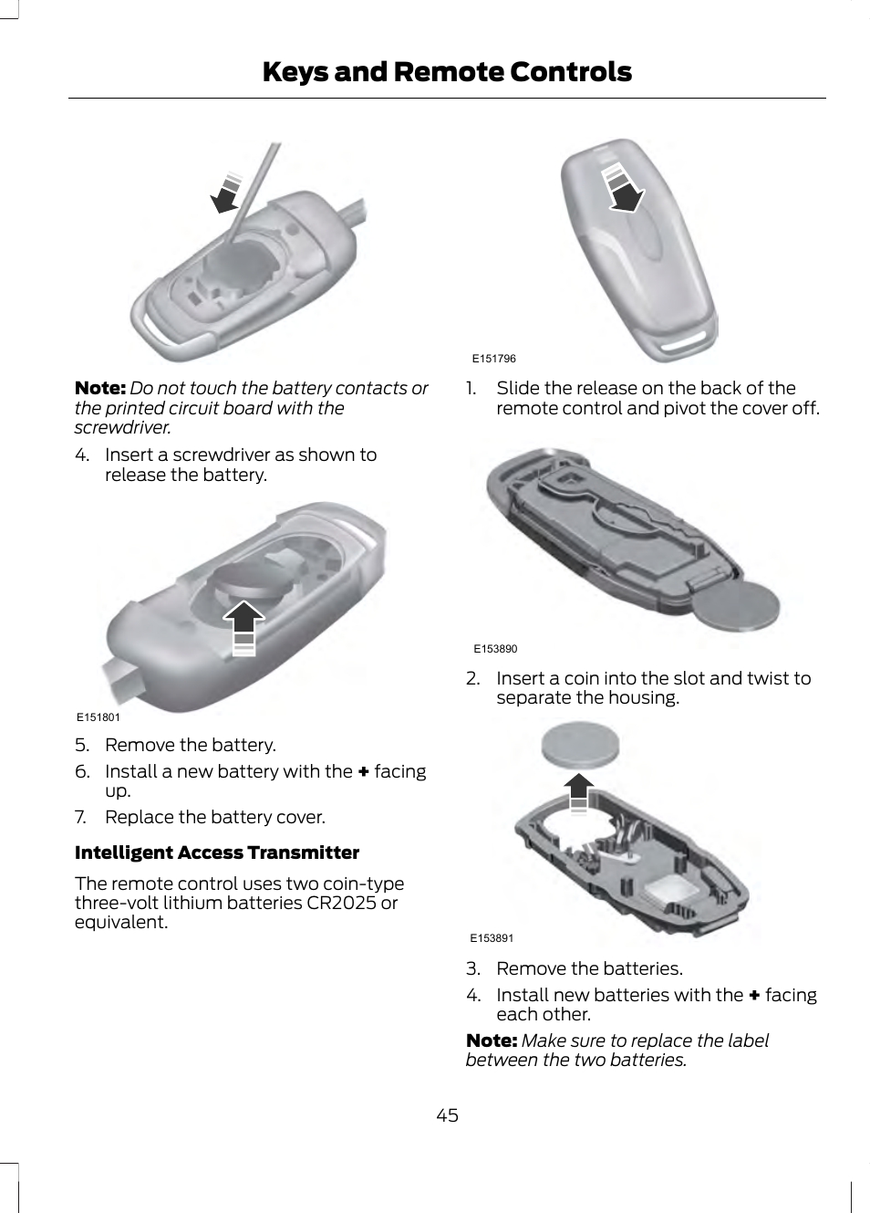 Keys and remote controls | FORD 2013 Fusion v.2 User Manual | Page 47 / 453