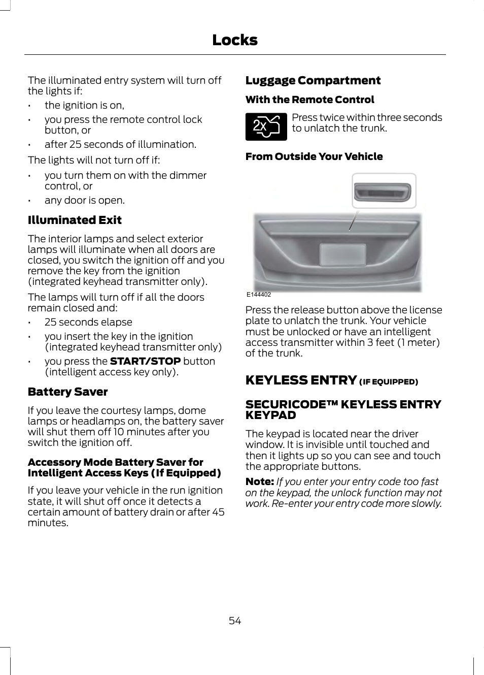 Keyless entry, Locks | FORD 2013 Fusion v.2 User Manual | Page 56 / 453