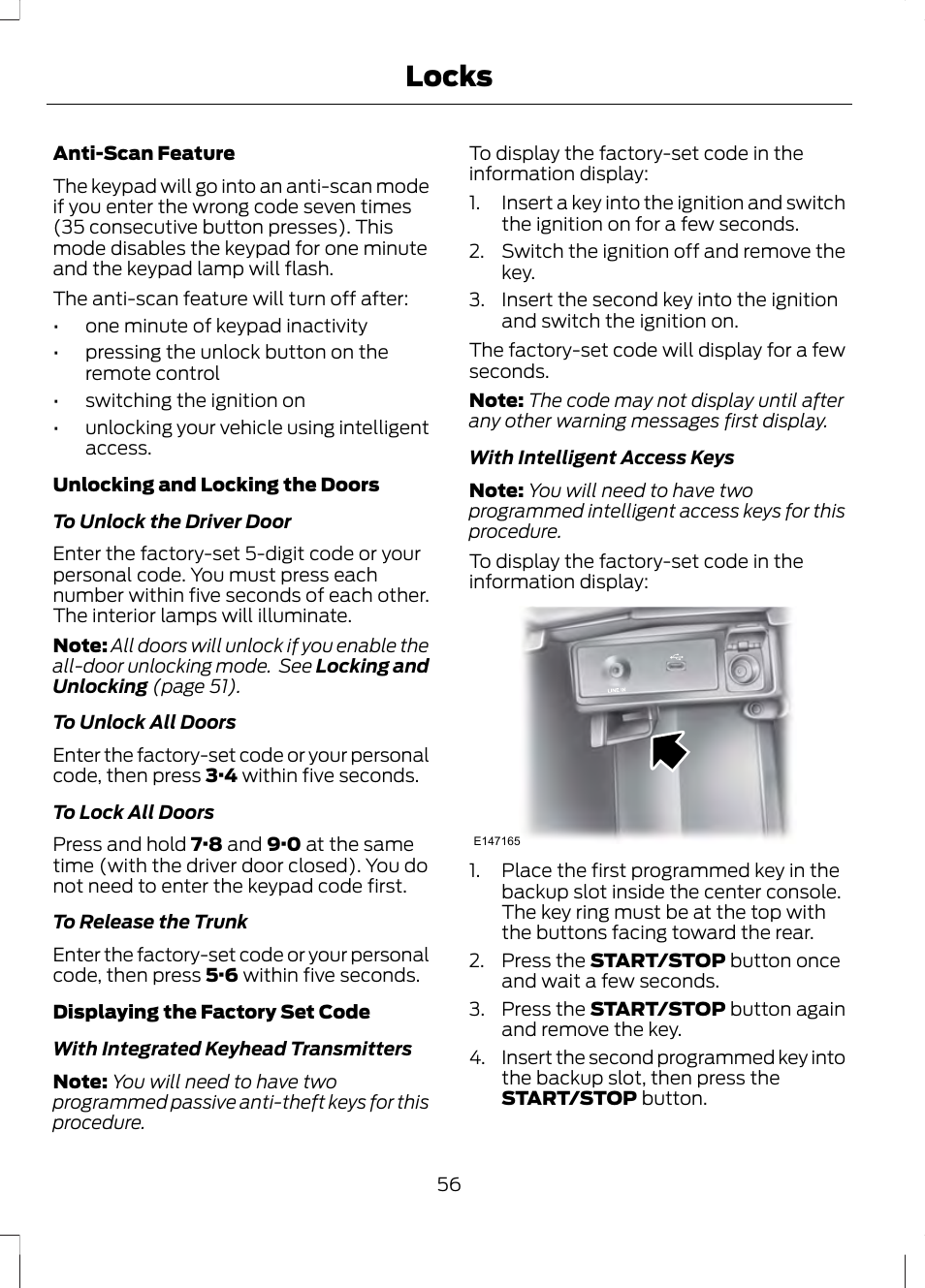 Locks | FORD 2013 Fusion v.2 User Manual | Page 58 / 453