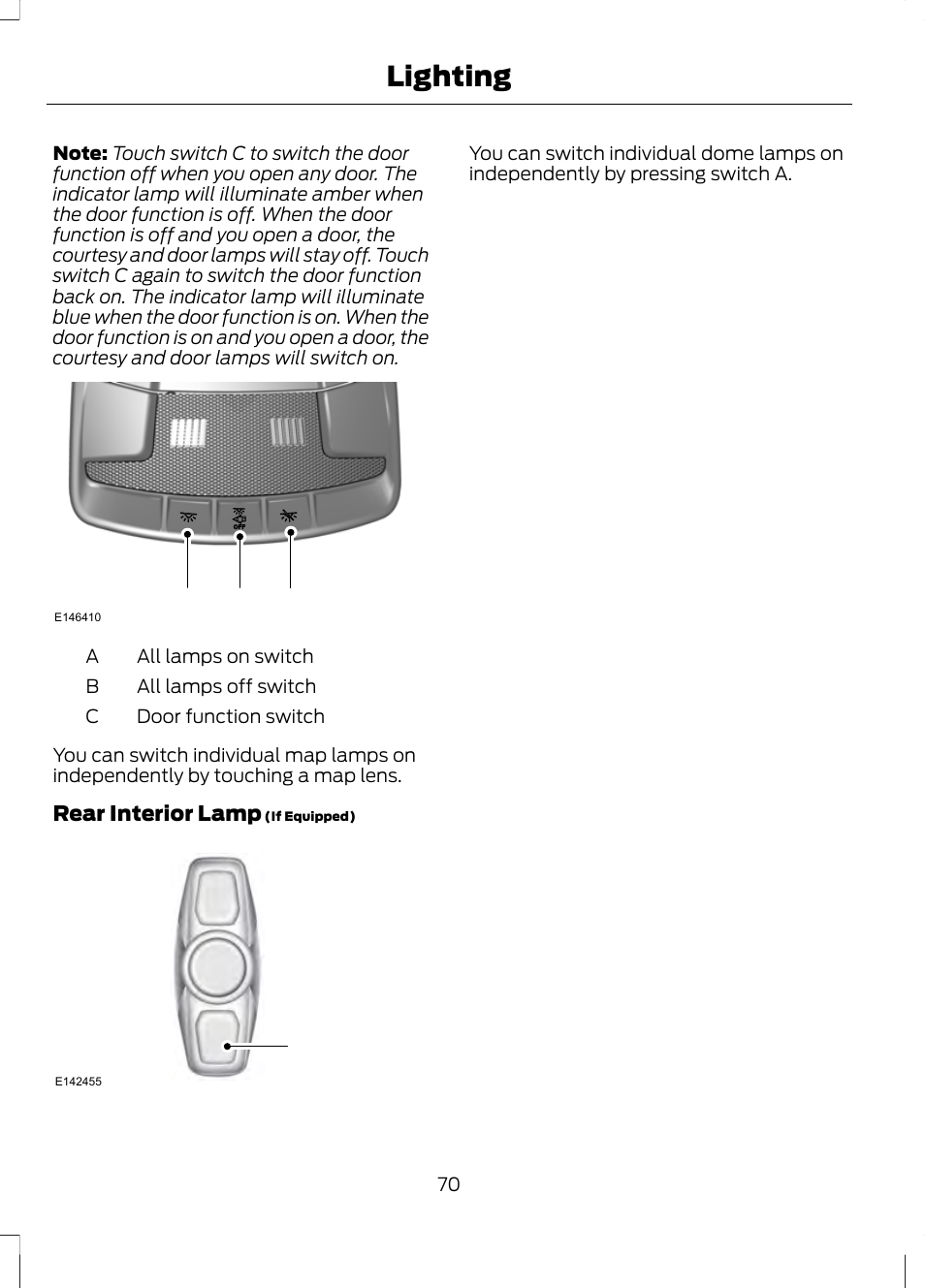 Lighting, Ab c | FORD 2013 Fusion v.2 User Manual | Page 72 / 453