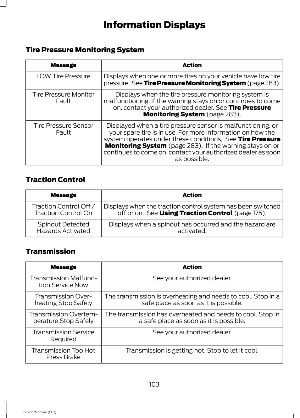 Information displays | FORD 2013 Fusion v.3 User Manual | Page 106 / 458