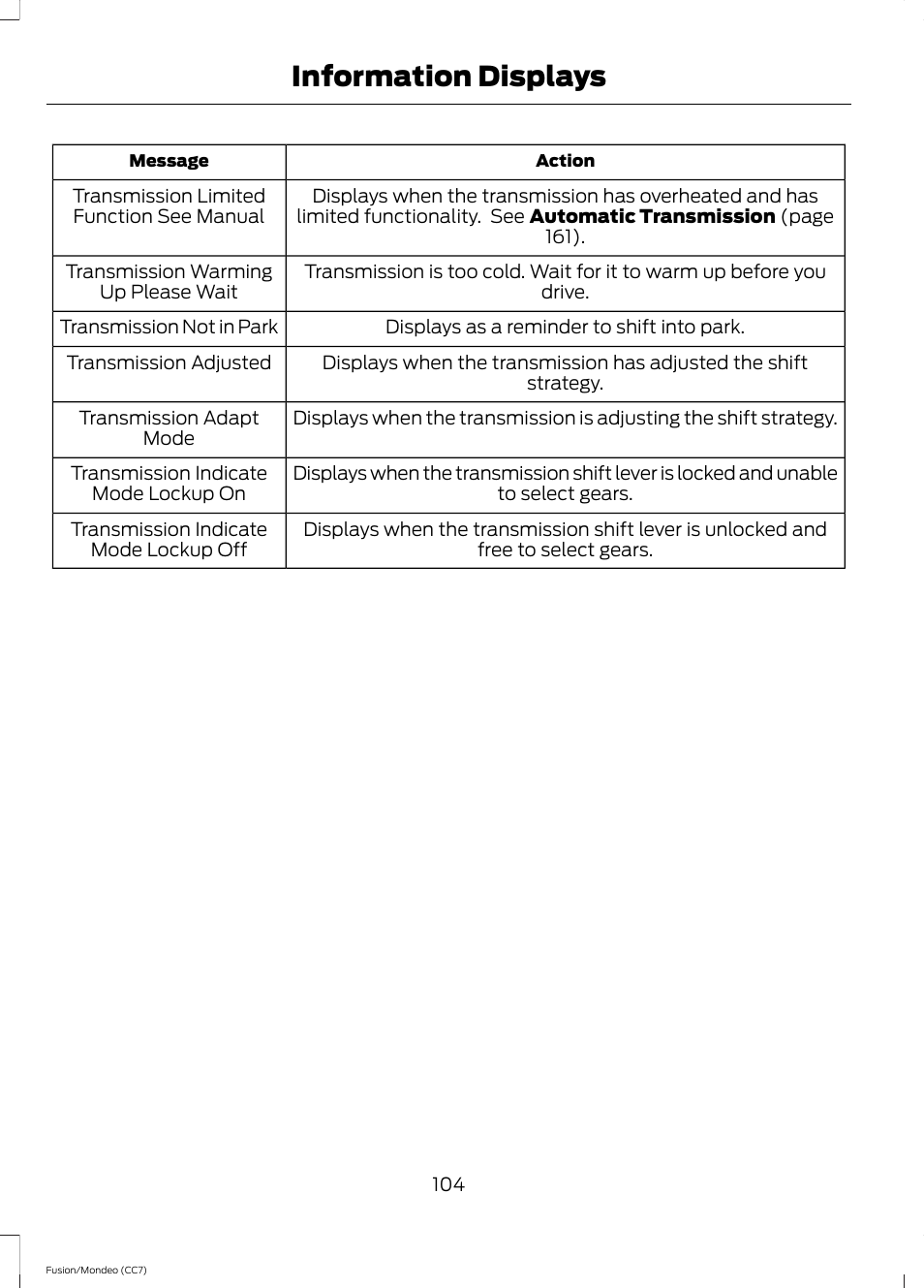 Information displays | FORD 2013 Fusion v.3 User Manual | Page 107 / 458