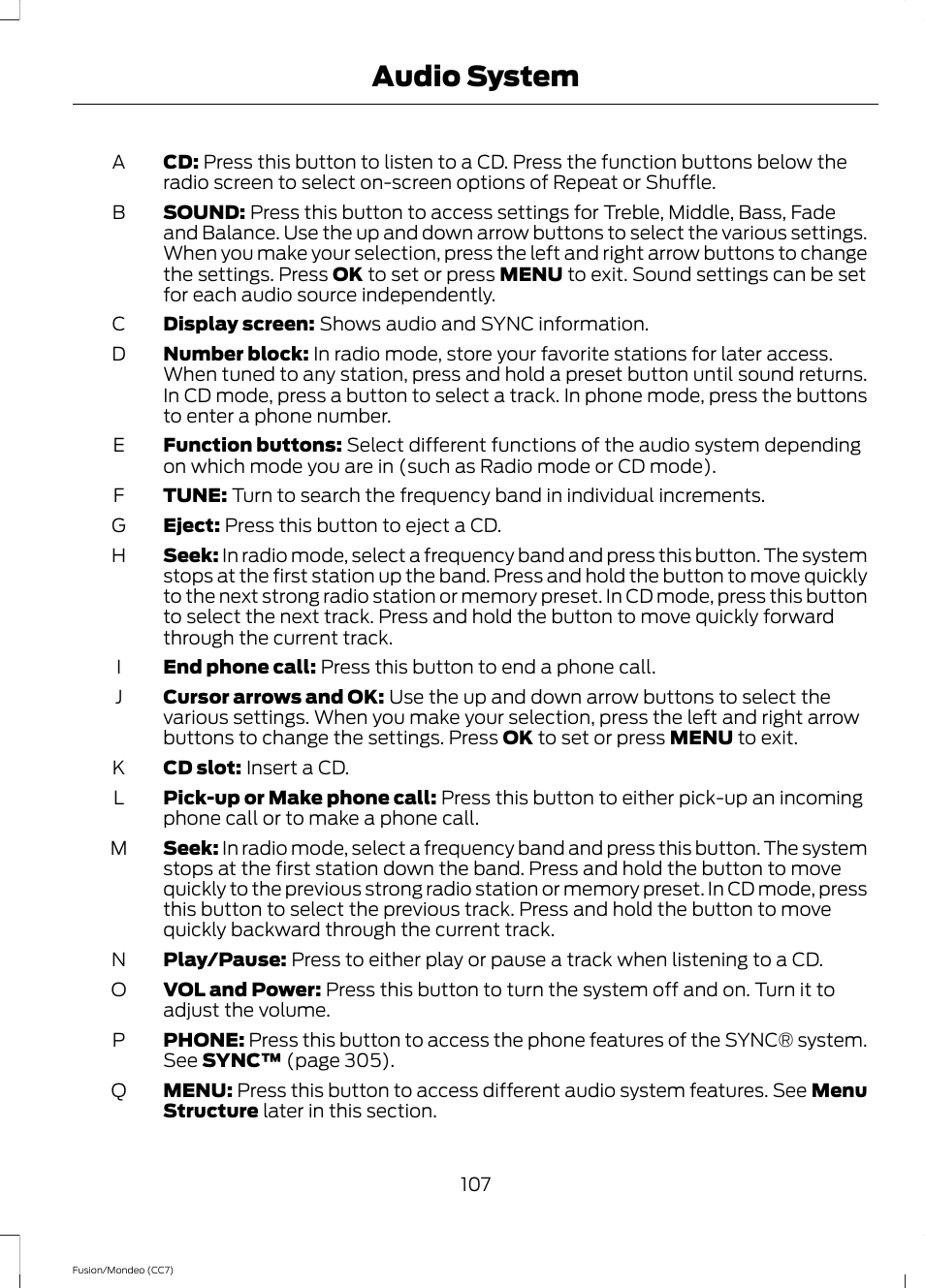 Audio system | FORD 2013 Fusion v.3 User Manual | Page 110 / 458