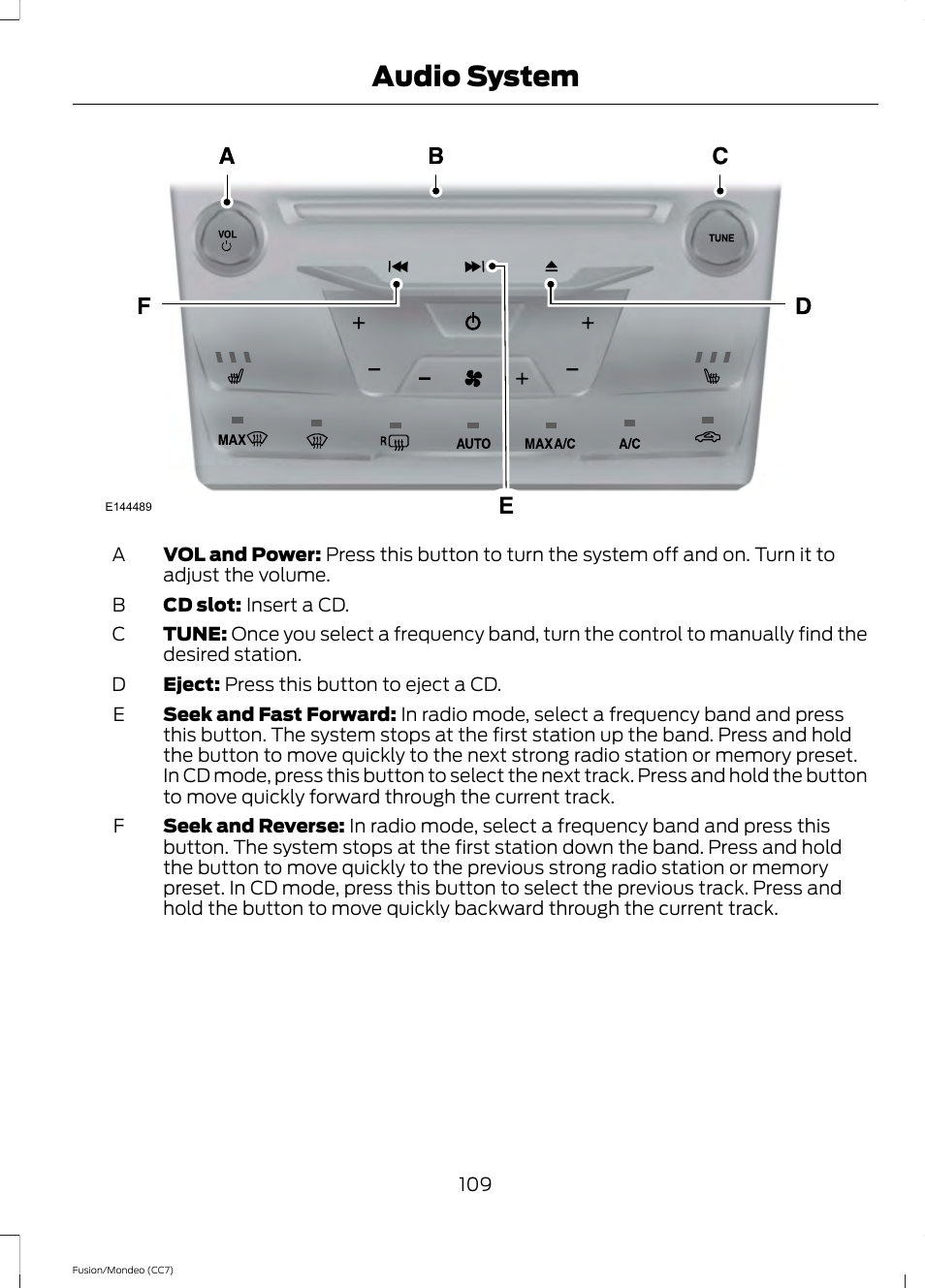 Audio system | FORD 2013 Fusion v.3 User Manual | Page 112 / 458