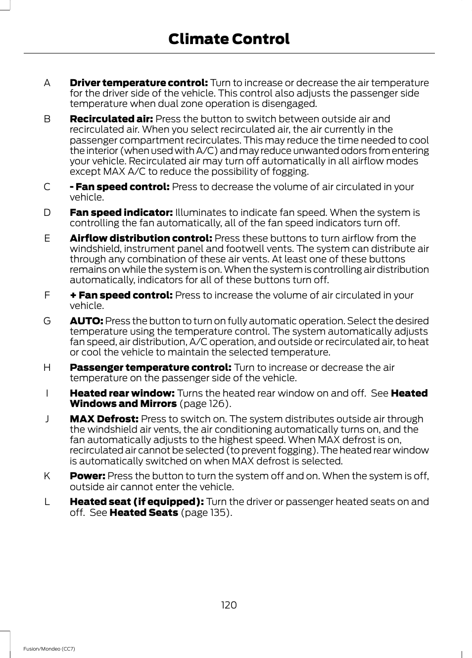 Climate control | FORD 2013 Fusion v.3 User Manual | Page 123 / 458