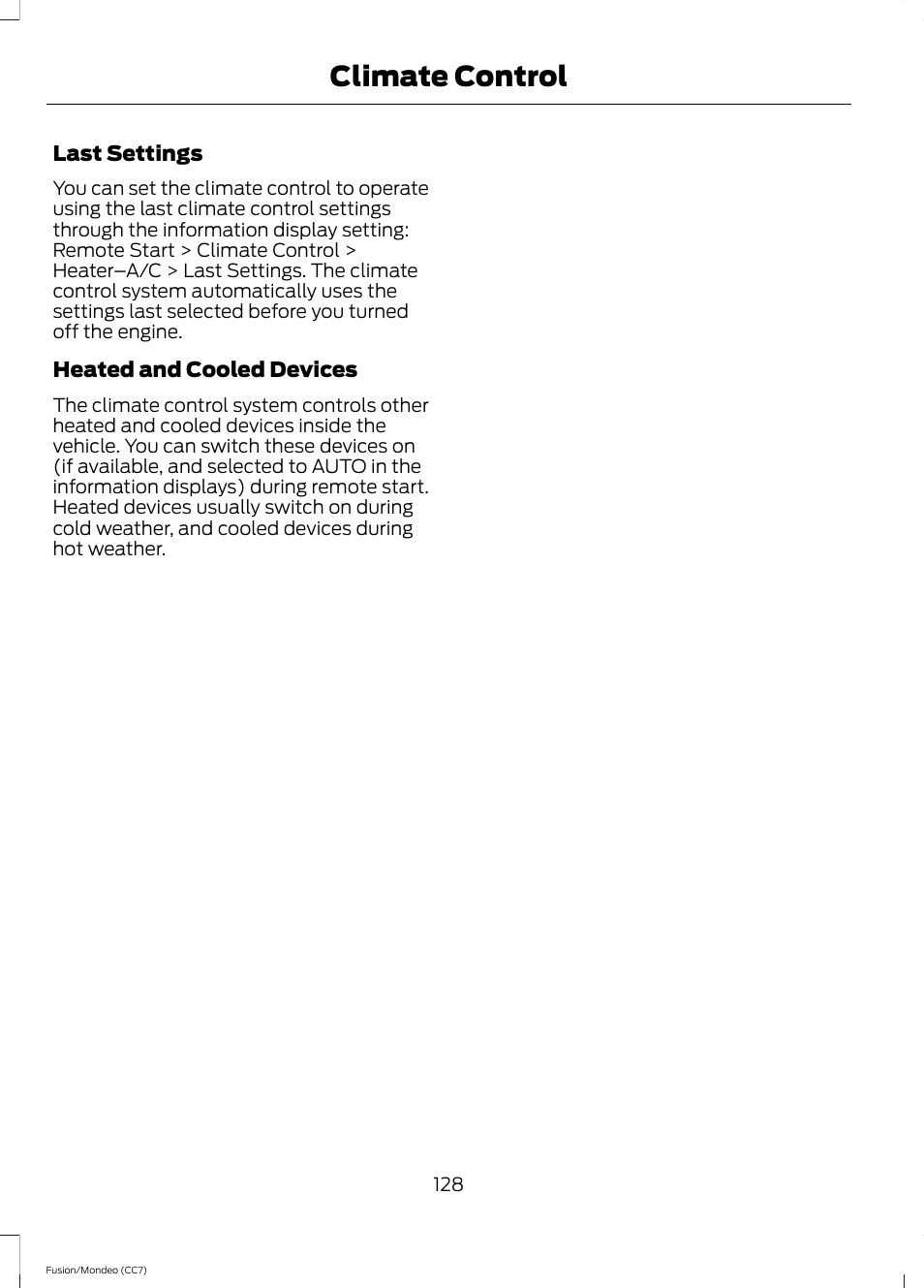 Climate control | FORD 2013 Fusion v.3 User Manual | Page 131 / 458