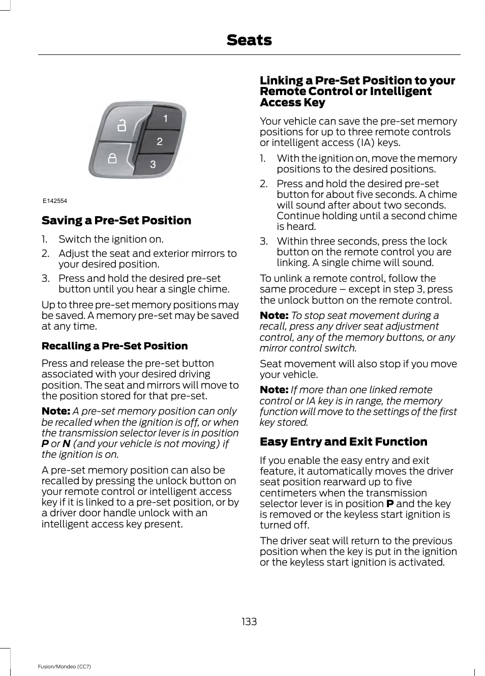 Seats | FORD 2013 Fusion v.3 User Manual | Page 136 / 458