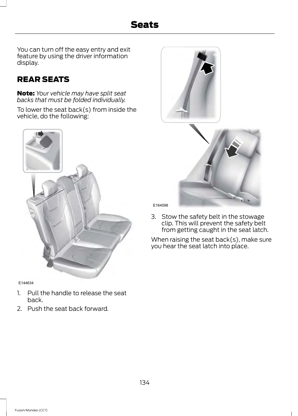 Rear seats, Seats | FORD 2013 Fusion v.3 User Manual | Page 137 / 458