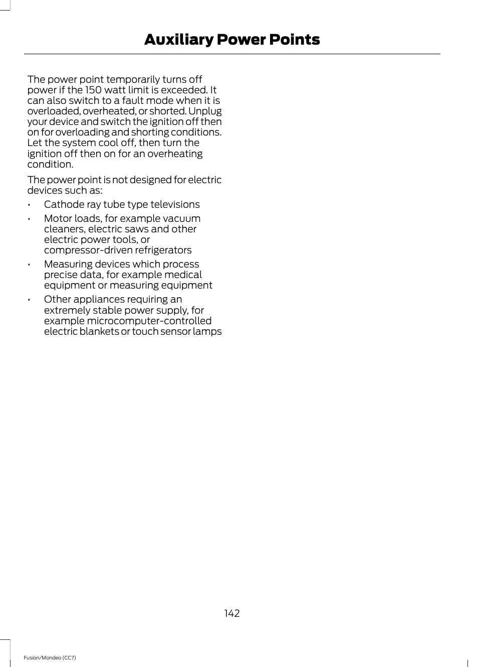 Auxiliary power points | FORD 2013 Fusion v.3 User Manual | Page 145 / 458