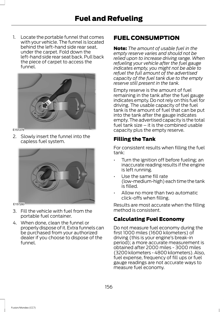 Fuel consumption, Fuel and refueling | FORD 2013 Fusion v.3 User Manual | Page 159 / 458