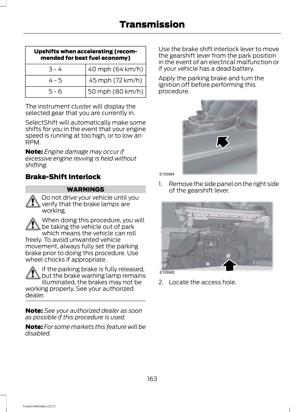 Transmission | FORD 2013 Fusion v.3 User Manual | Page 166 / 458