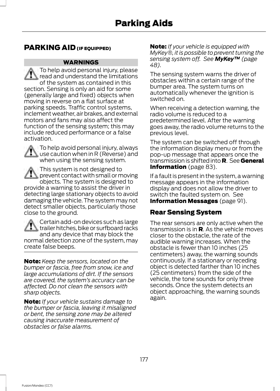 Parking aids, Parking aid, See parking | FORD 2013 Fusion v.3 User Manual | Page 180 / 458