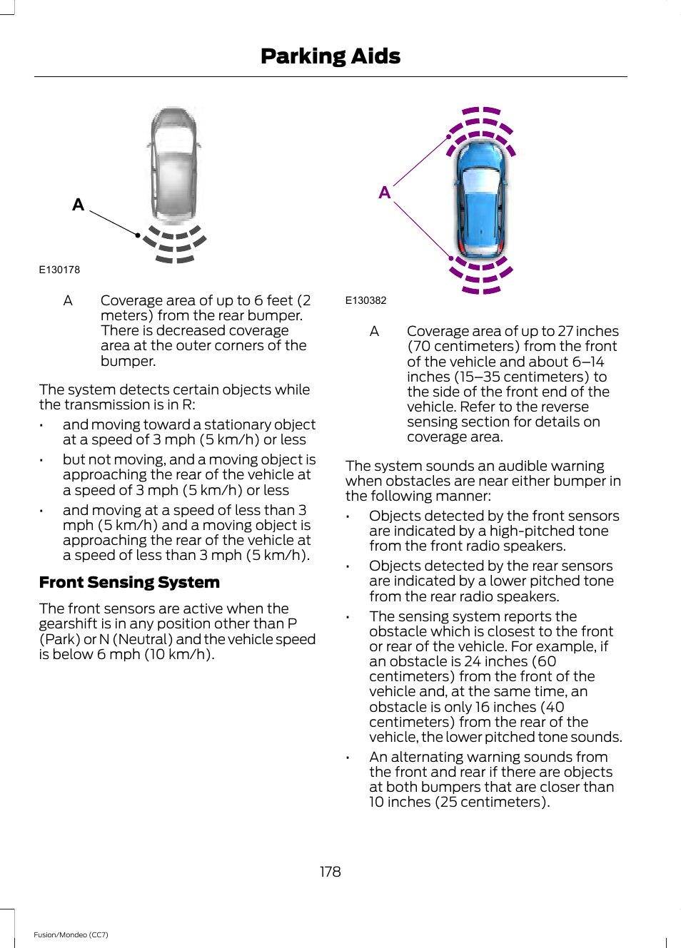 Parking aids | FORD 2013 Fusion v.3 User Manual | Page 181 / 458