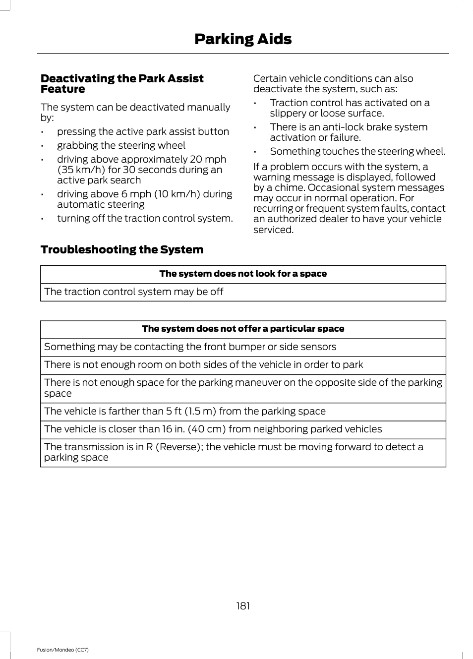 Parking aids | FORD 2013 Fusion v.3 User Manual | Page 184 / 458