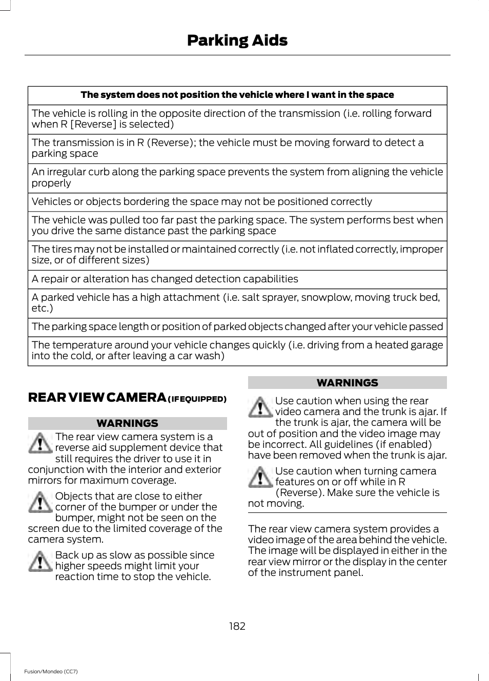 Rear view camera, Parking aids | FORD 2013 Fusion v.3 User Manual | Page 185 / 458