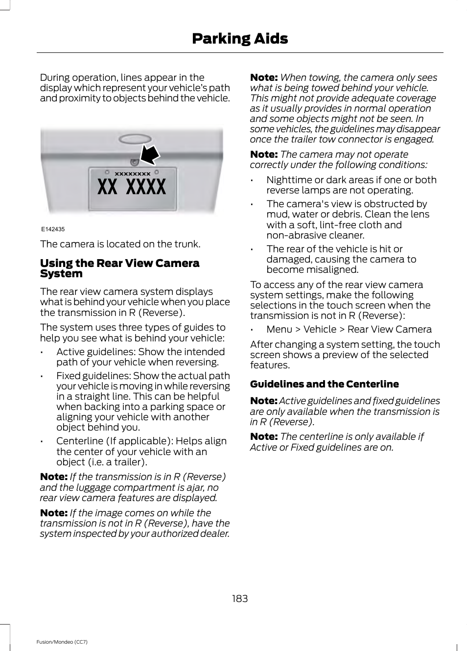 Parking aids | FORD 2013 Fusion v.3 User Manual | Page 186 / 458