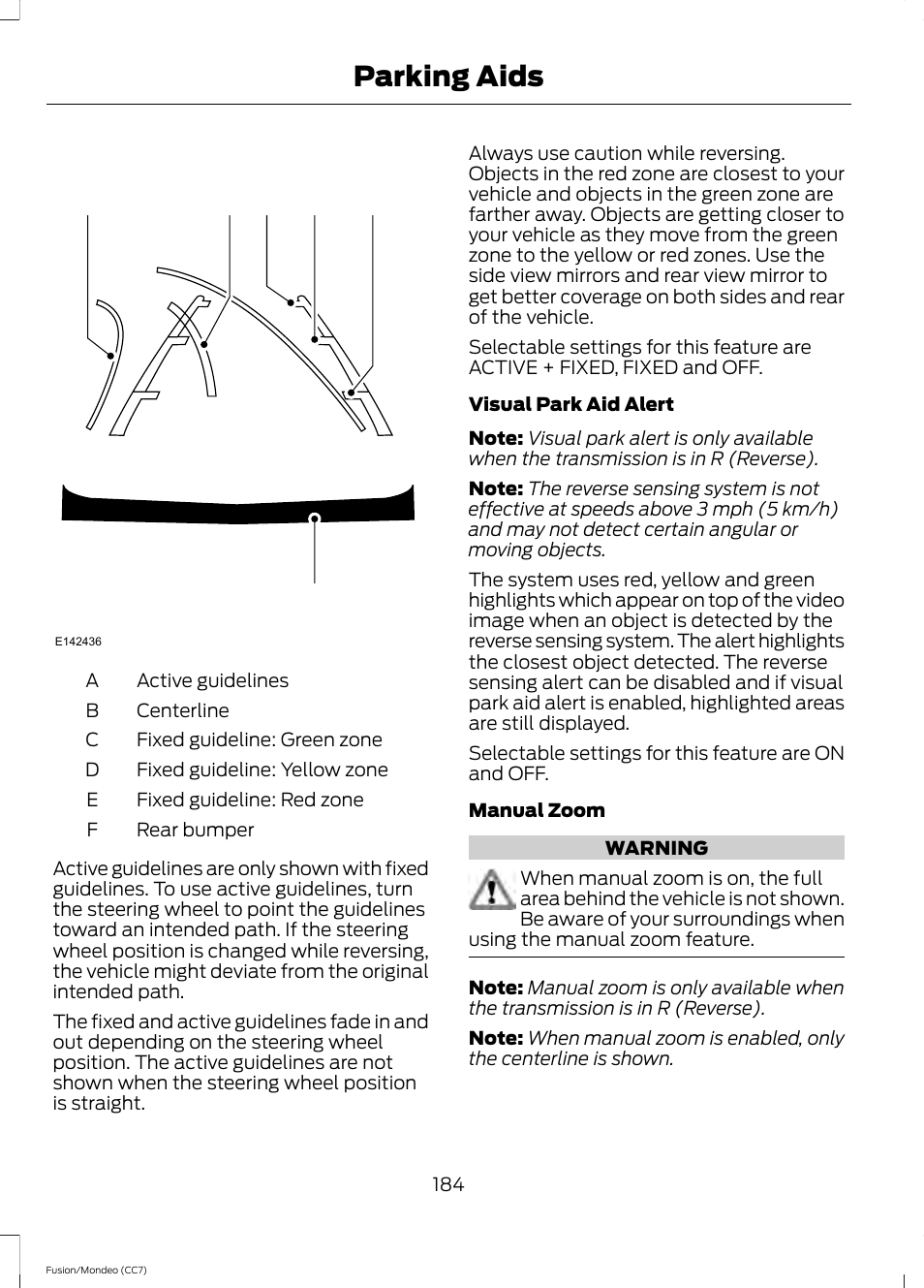 Parking aids | FORD 2013 Fusion v.3 User Manual | Page 187 / 458