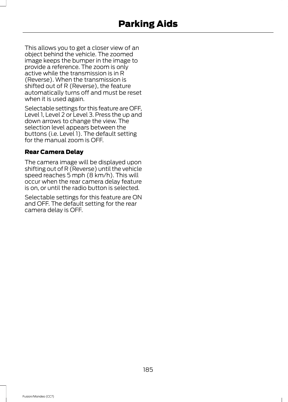 Parking aids | FORD 2013 Fusion v.3 User Manual | Page 188 / 458