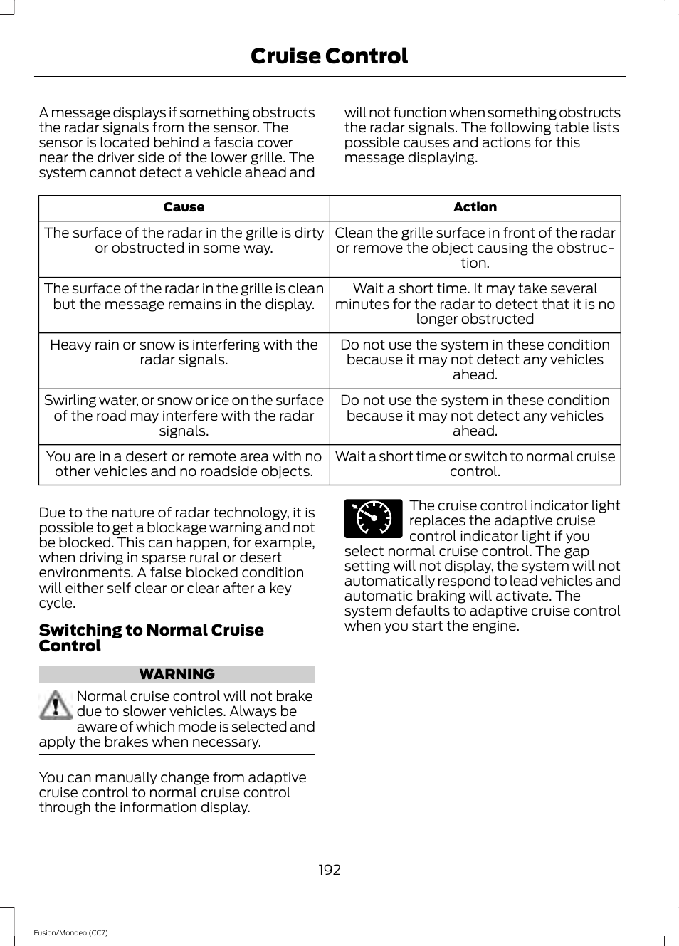 Cruise control | FORD 2013 Fusion v.3 User Manual | Page 195 / 458