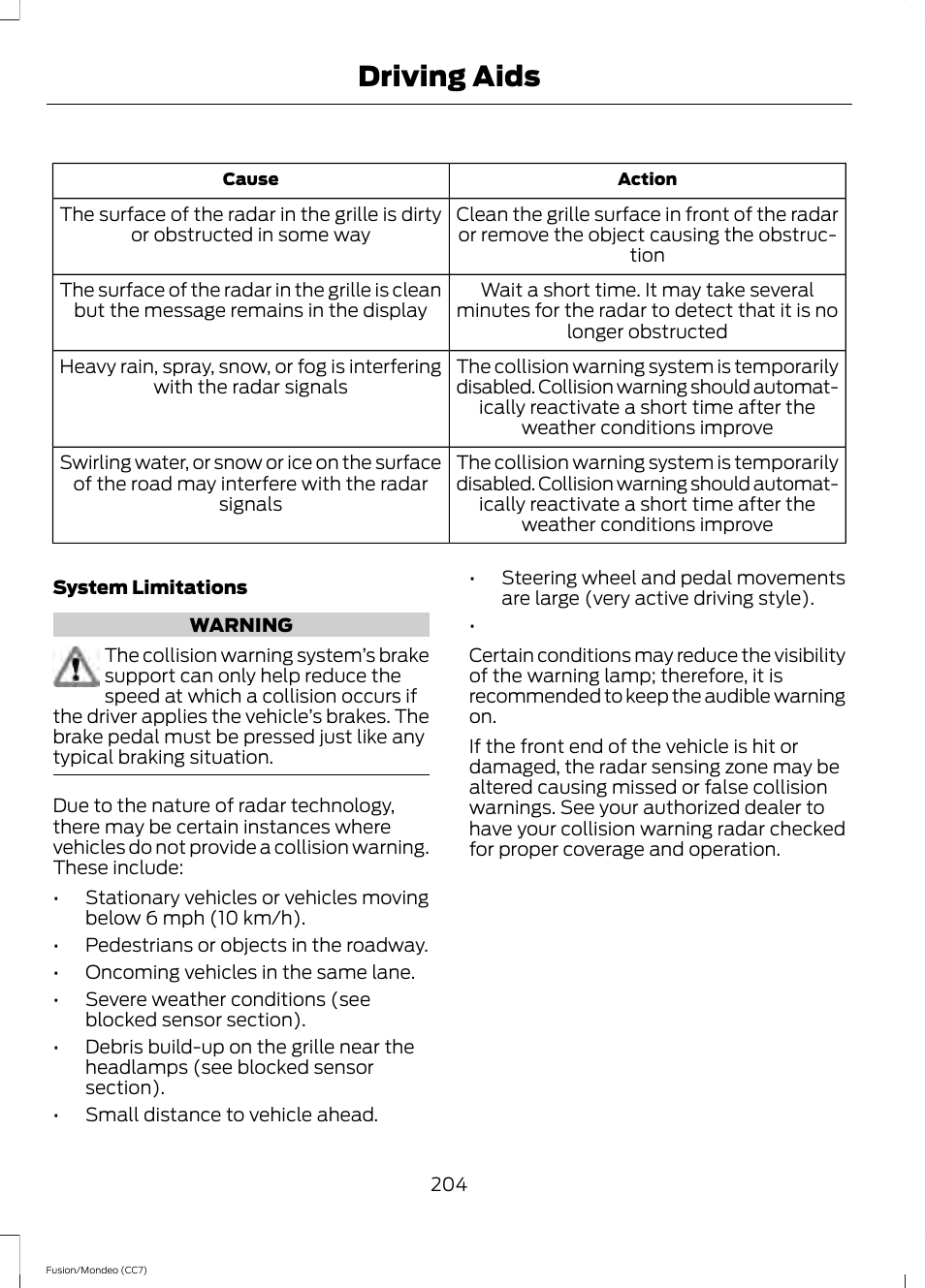 Driving aids | FORD 2013 Fusion v.3 User Manual | Page 207 / 458