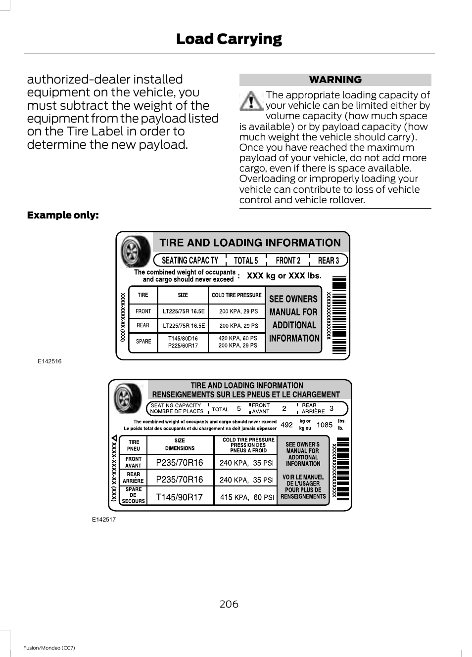 Load carrying | FORD 2013 Fusion v.3 User Manual | Page 209 / 458