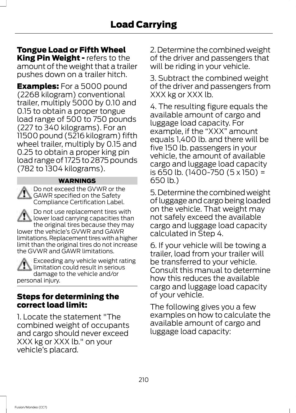 Load carrying | FORD 2013 Fusion v.3 User Manual | Page 213 / 458