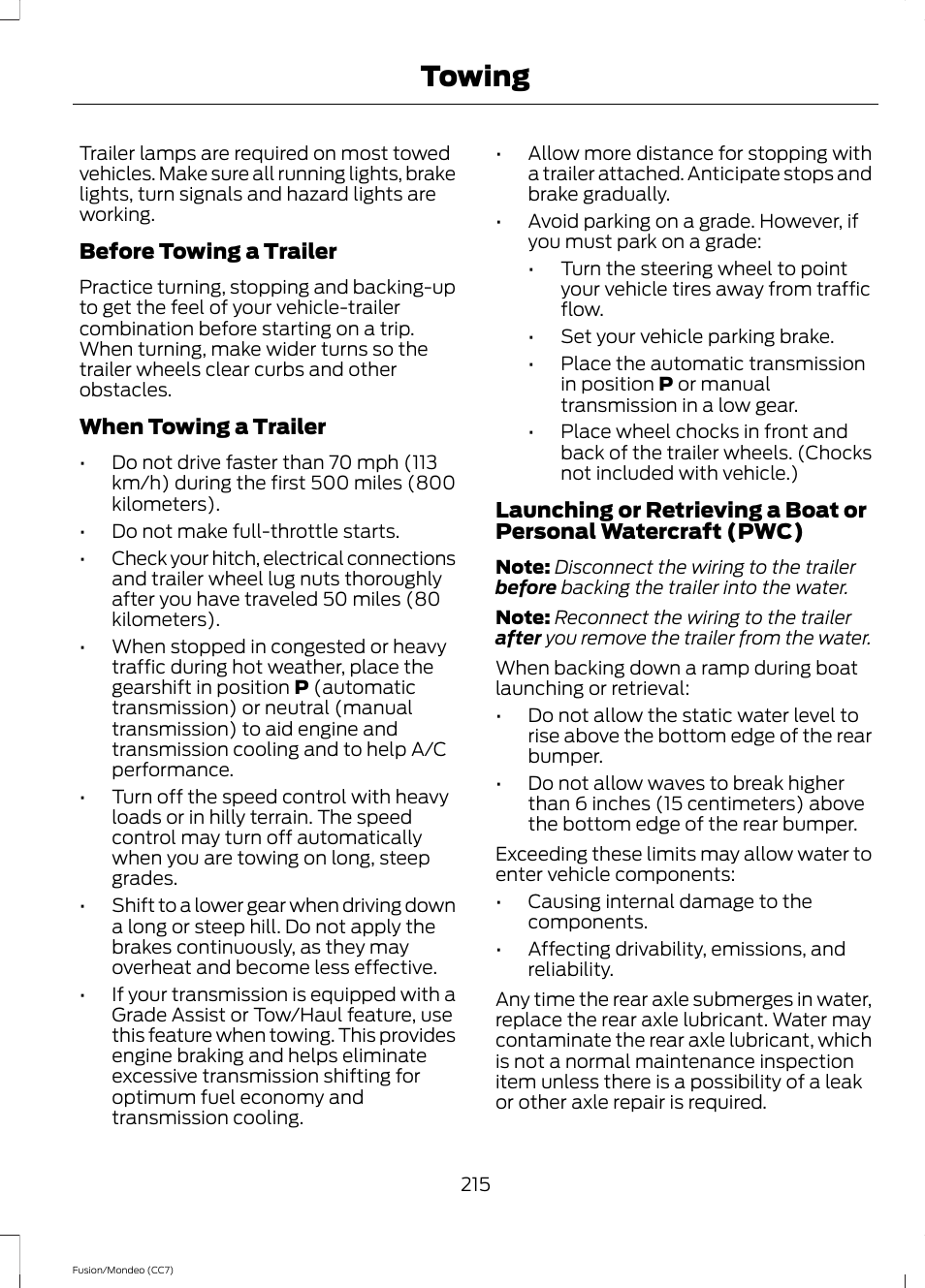 Towing | FORD 2013 Fusion v.3 User Manual | Page 218 / 458