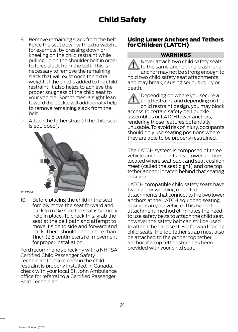 Child safety | FORD 2013 Fusion v.3 User Manual | Page 24 / 458