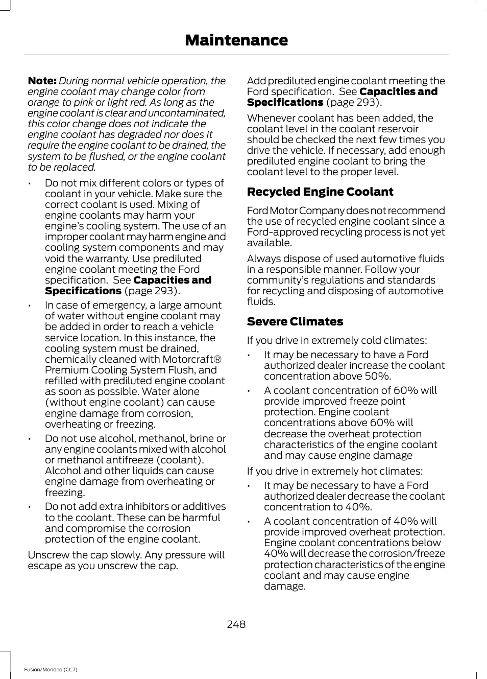 Maintenance | FORD 2013 Fusion v.3 User Manual | Page 251 / 458