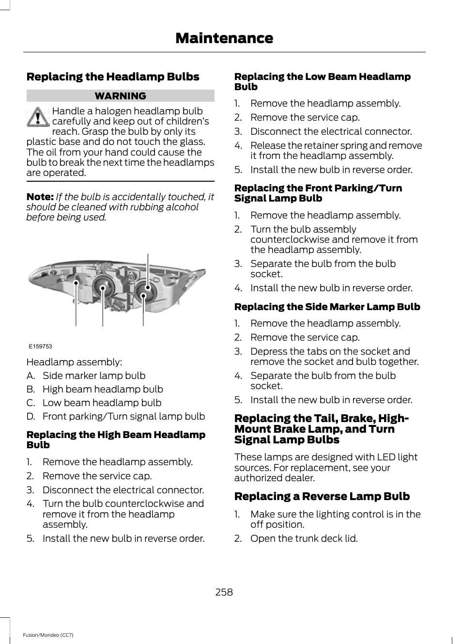 Maintenance, Ab c d | FORD 2013 Fusion v.3 User Manual | Page 261 / 458