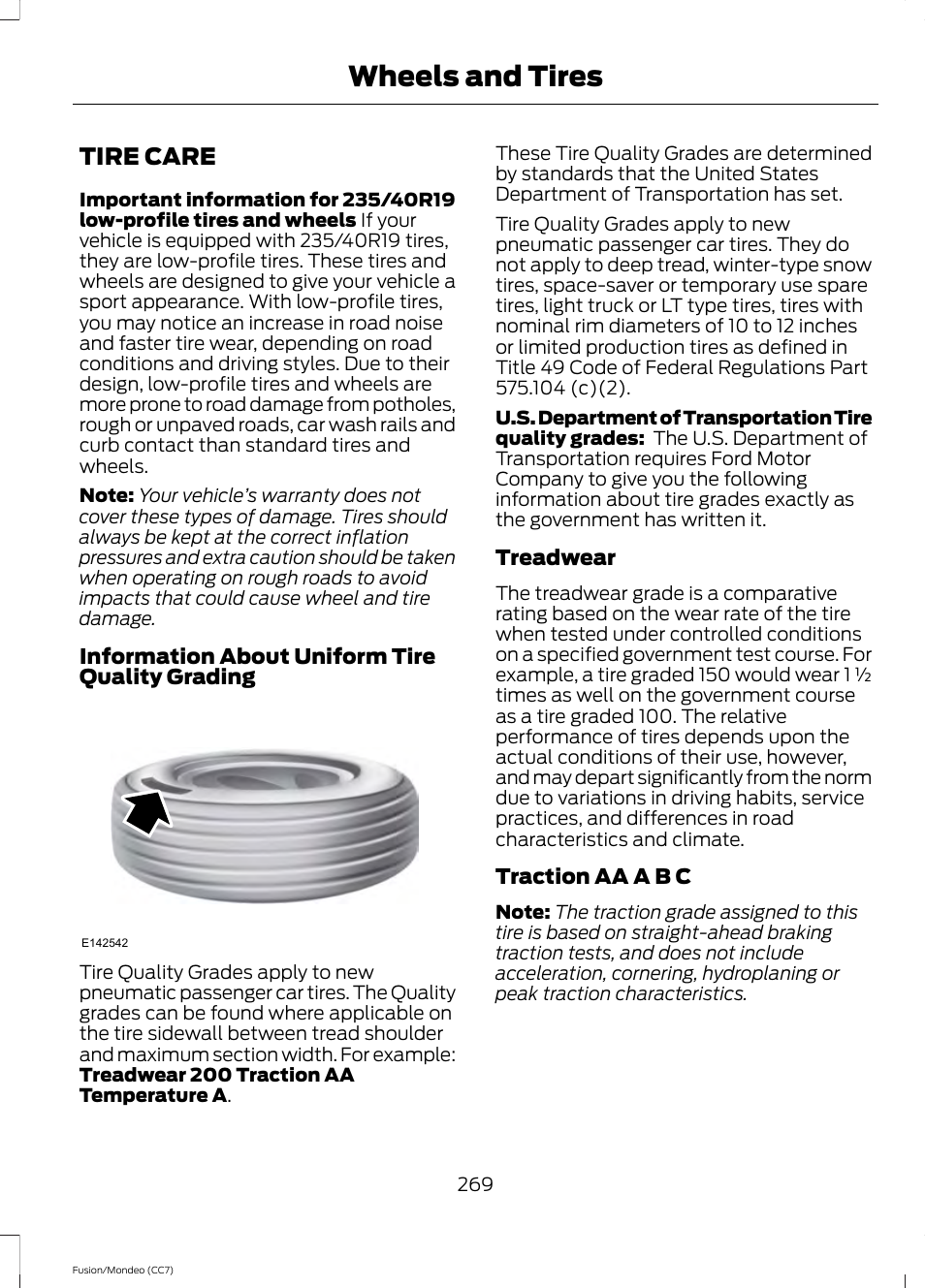 Wheels and tires, Tire care | FORD 2013 Fusion v.3 User Manual | Page 272 / 458