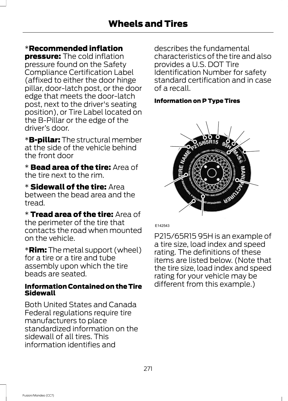 Wheels and tires | FORD 2013 Fusion v.3 User Manual | Page 274 / 458