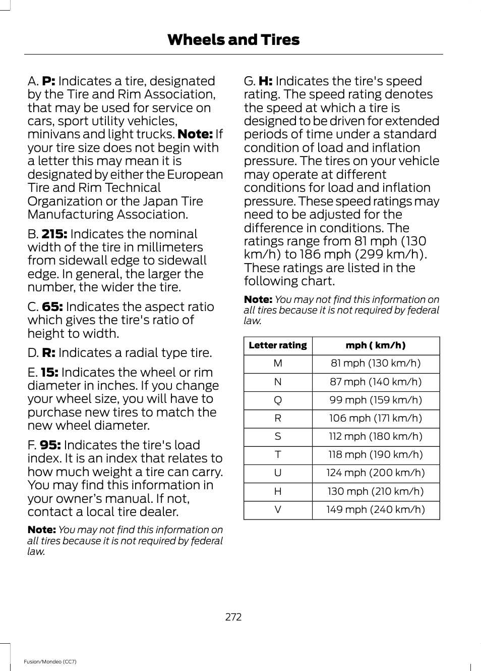 Wheels and tires | FORD 2013 Fusion v.3 User Manual | Page 275 / 458