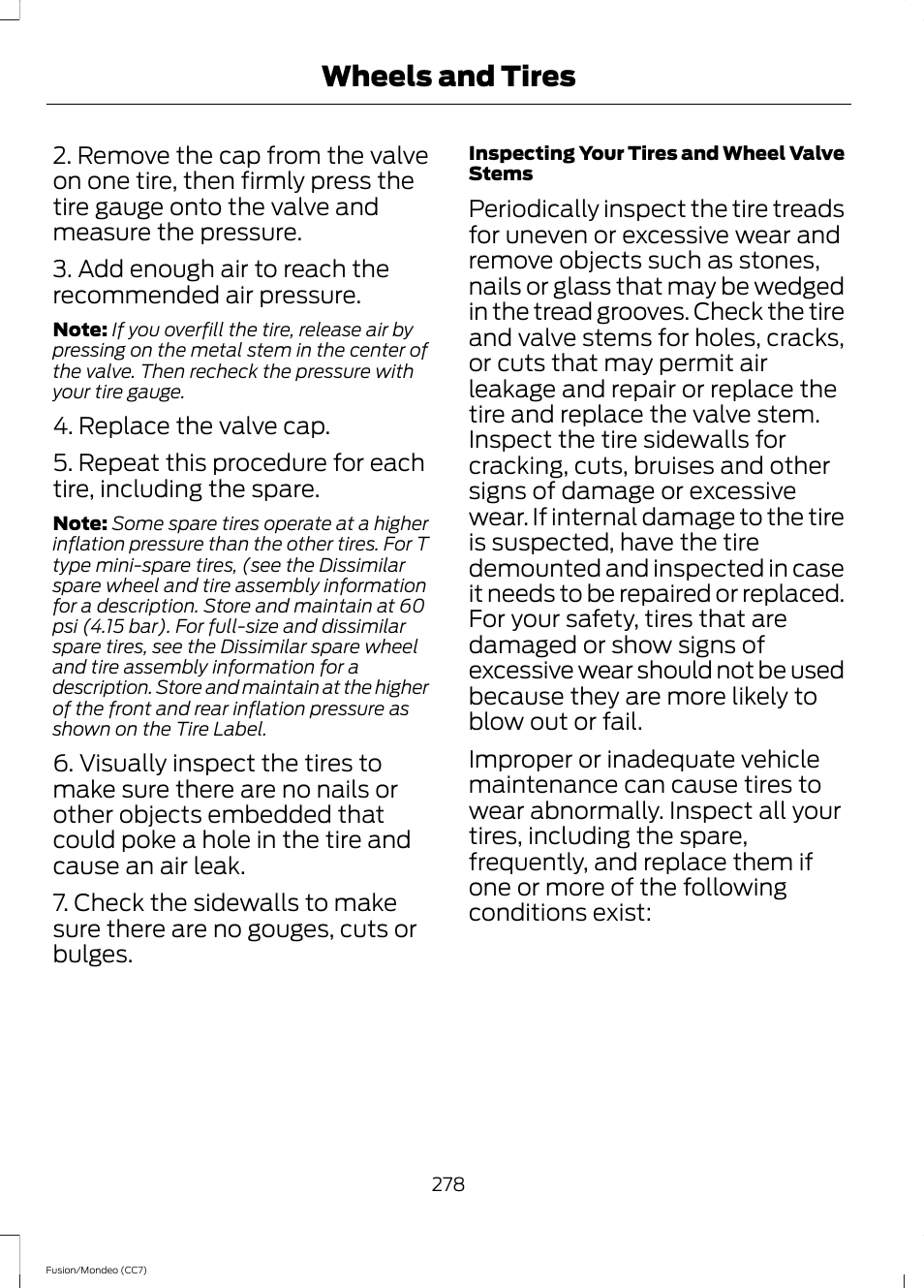 Wheels and tires | FORD 2013 Fusion v.3 User Manual | Page 281 / 458