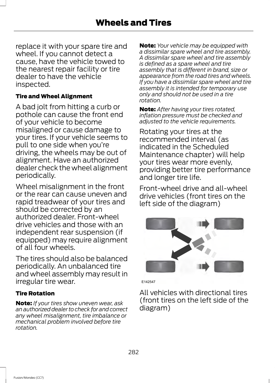 Wheels and tires | FORD 2013 Fusion v.3 User Manual | Page 285 / 458