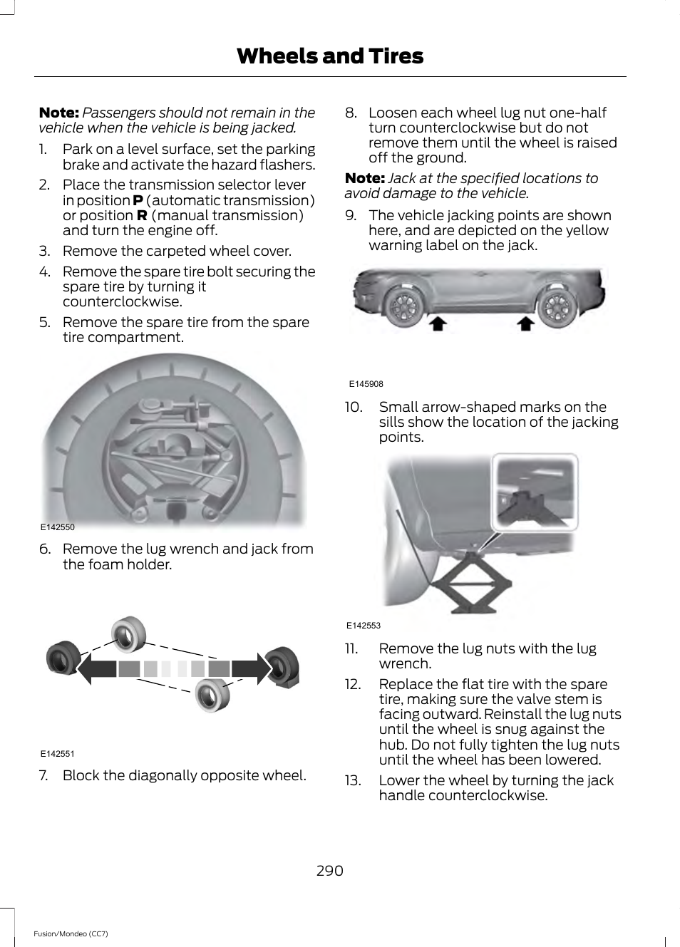 Wheels and tires | FORD 2013 Fusion v.3 User Manual | Page 293 / 458