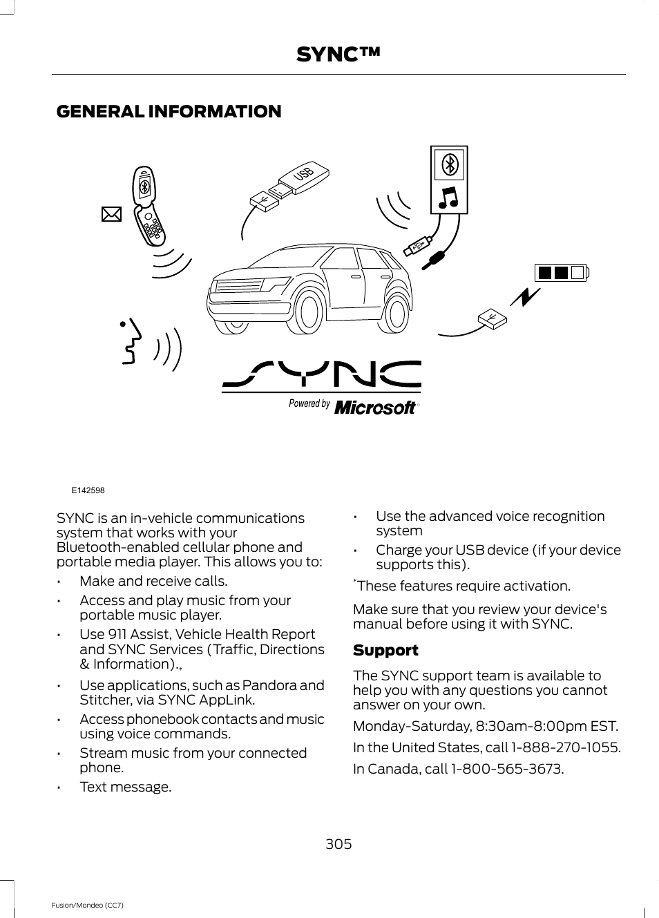 Sync, General information | FORD 2013 Fusion v.3 User Manual | Page 308 / 458