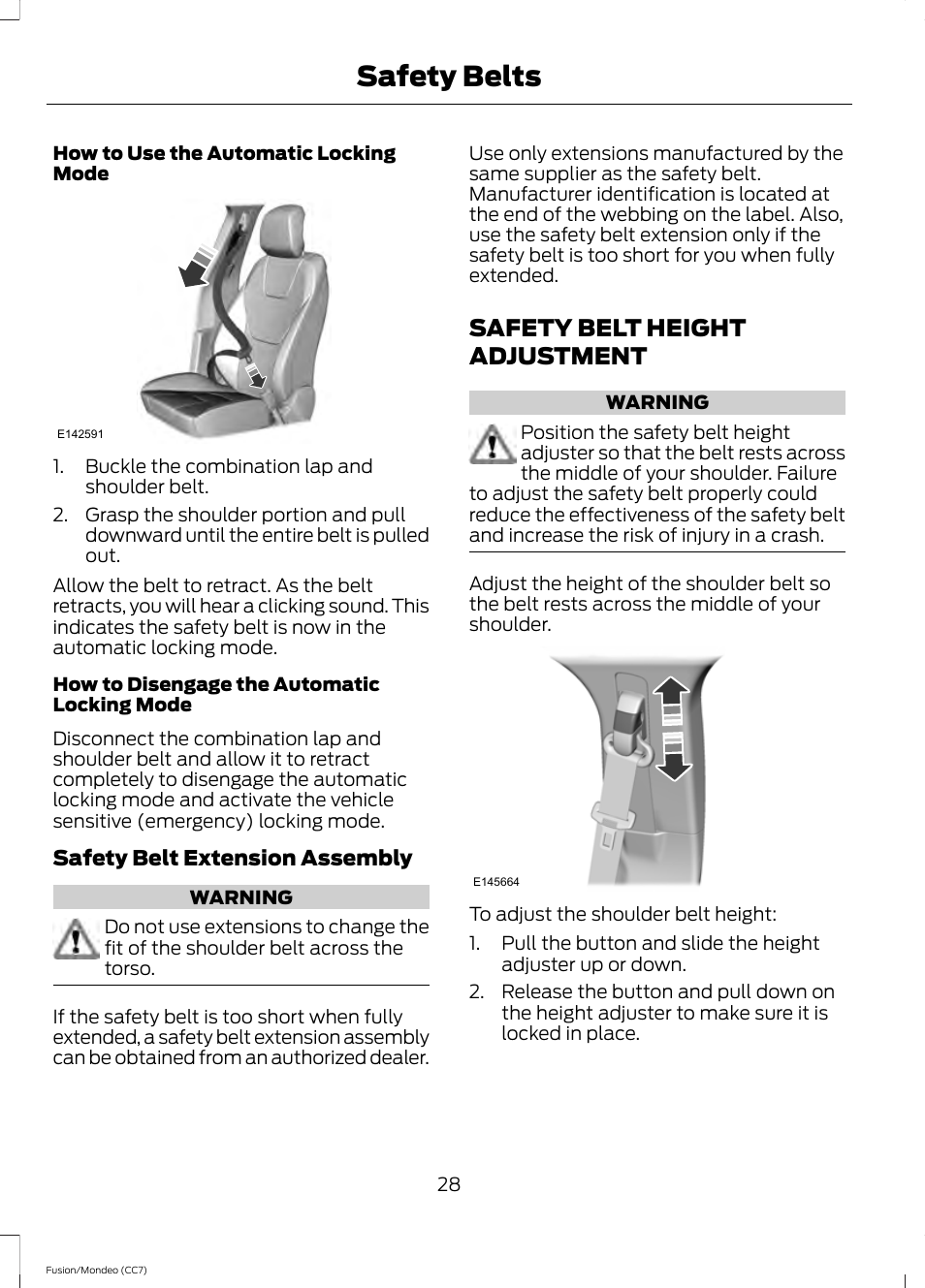 Safety belt height adjustment, Safety belts | FORD 2013 Fusion v.3 User Manual | Page 31 / 458
