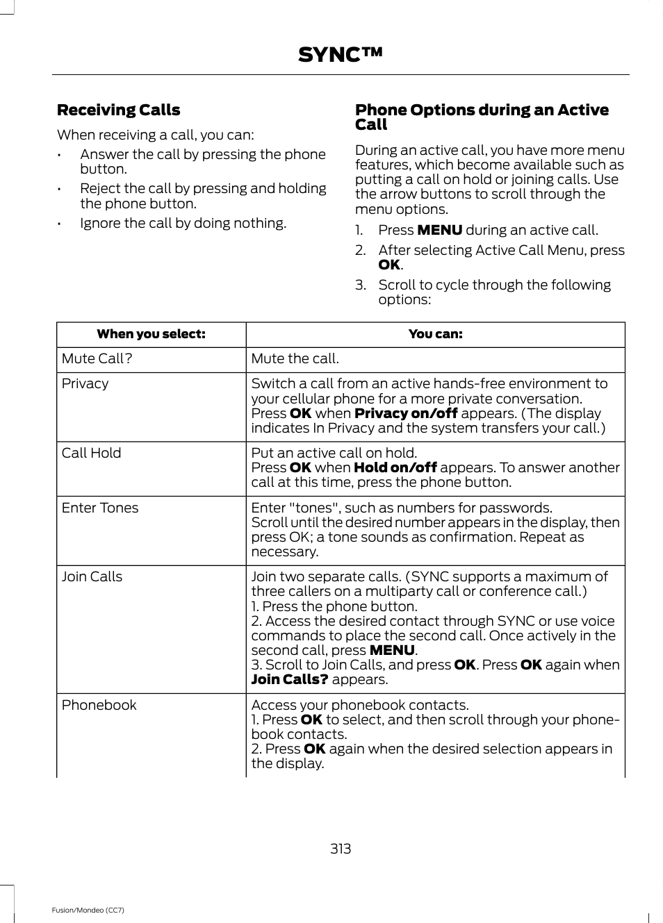 Sync | FORD 2013 Fusion v.3 User Manual | Page 316 / 458