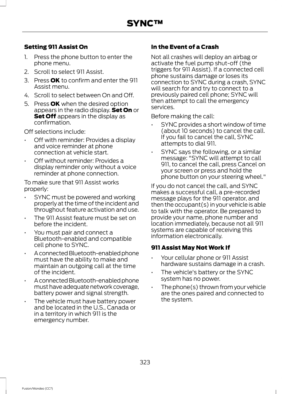Sync | FORD 2013 Fusion v.3 User Manual | Page 326 / 458