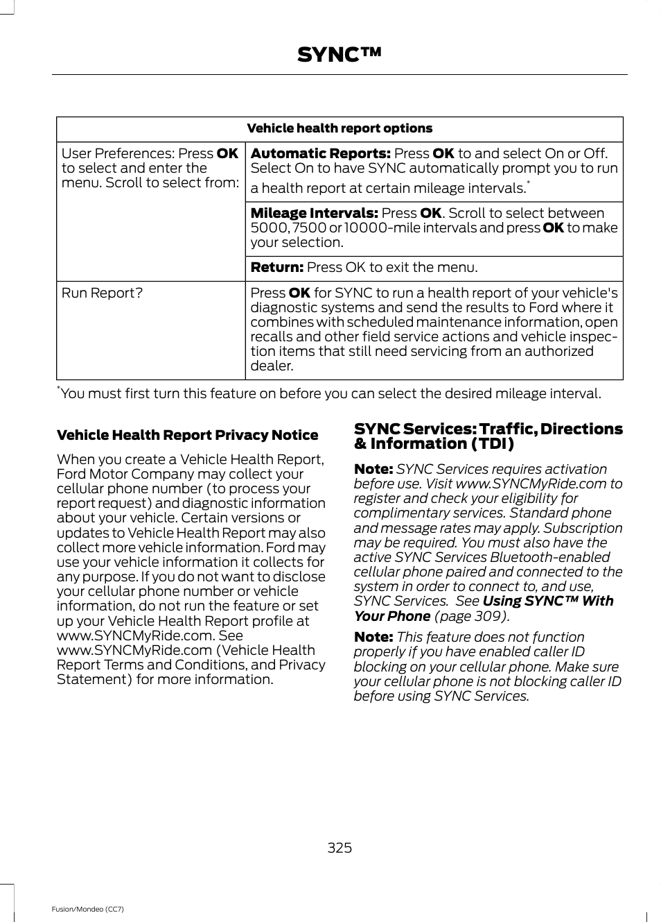 Sync | FORD 2013 Fusion v.3 User Manual | Page 328 / 458