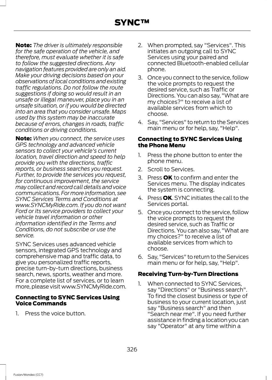 Sync | FORD 2013 Fusion v.3 User Manual | Page 329 / 458