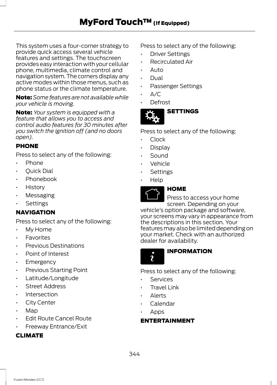 Myford touch | FORD 2013 Fusion v.3 User Manual | Page 347 / 458