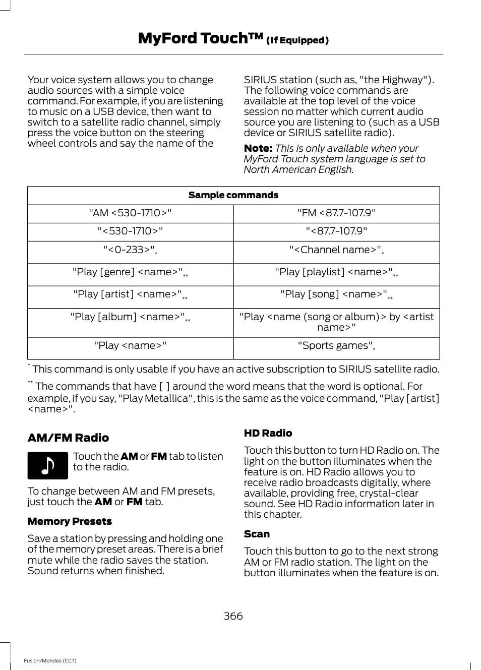 Myford touch, Am/fm radio | FORD 2013 Fusion v.3 User Manual | Page 369 / 458