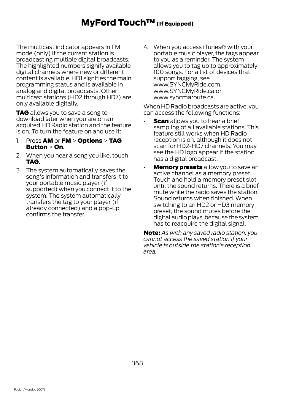 Myford touch | FORD 2013 Fusion v.3 User Manual | Page 371 / 458