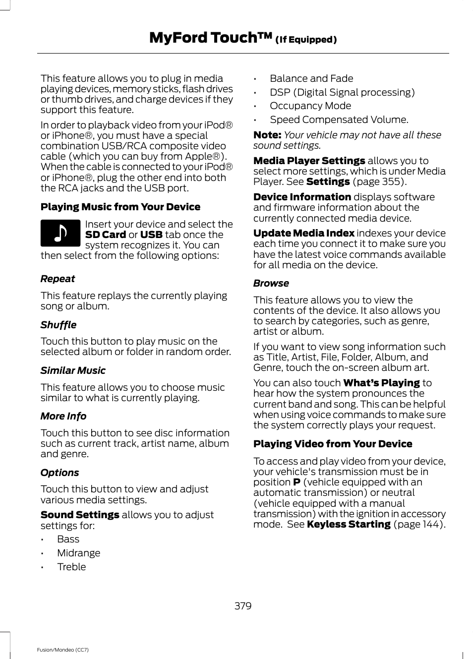 Myford touch | FORD 2013 Fusion v.3 User Manual | Page 382 / 458