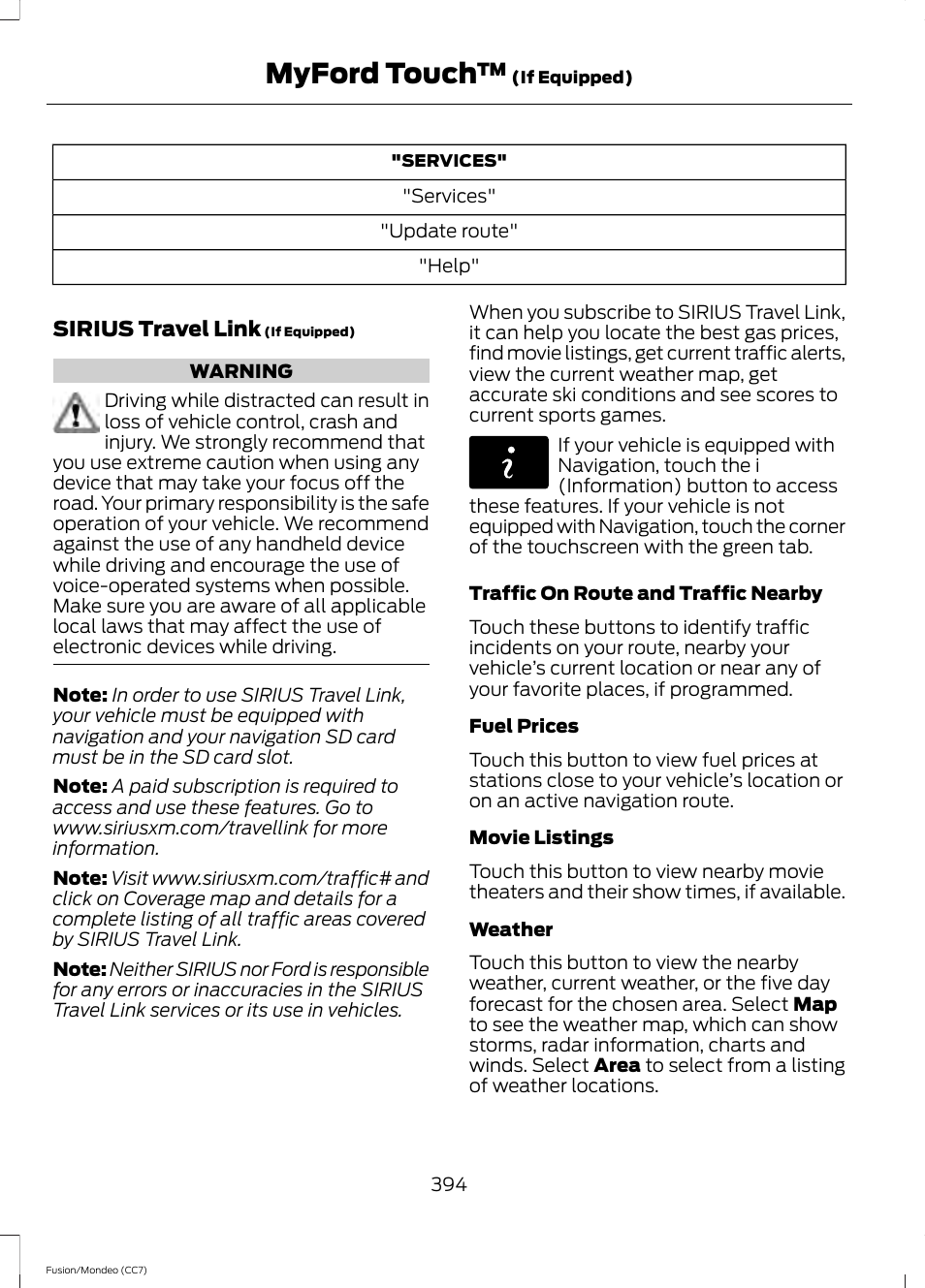 Myford touch | FORD 2013 Fusion v.3 User Manual | Page 397 / 458