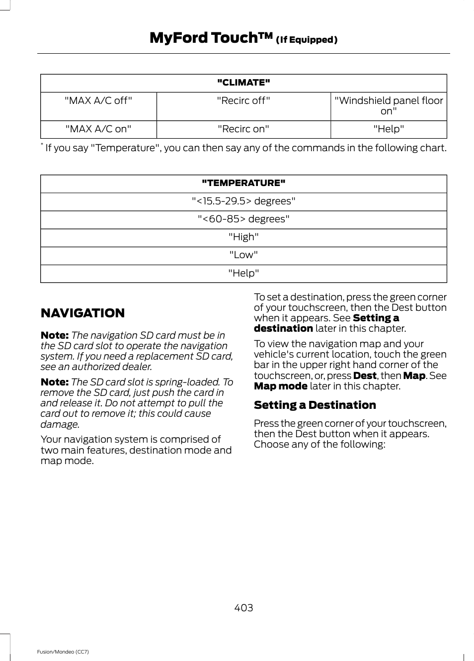 Navigation, Myford touch | FORD 2013 Fusion v.3 User Manual | Page 406 / 458