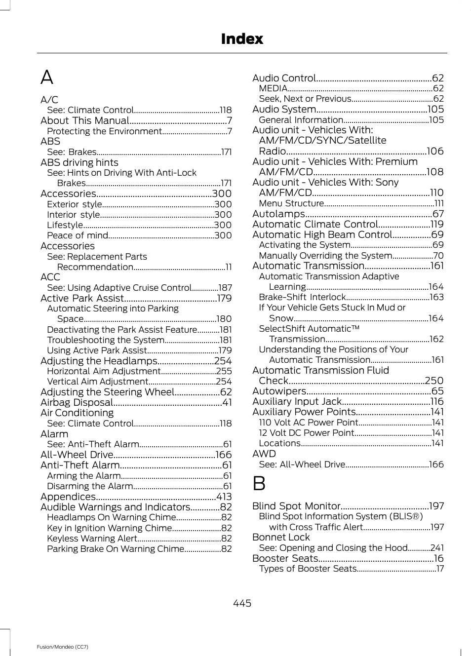 Index | FORD 2013 Fusion v.3 User Manual | Page 448 / 458